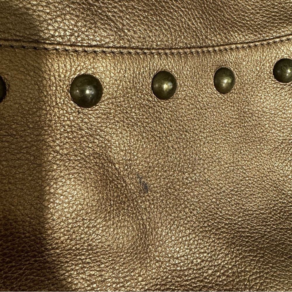 Vintage Soprano Gold Leather Hobo Bag Studded Brown Handles - Picture 3 of 9